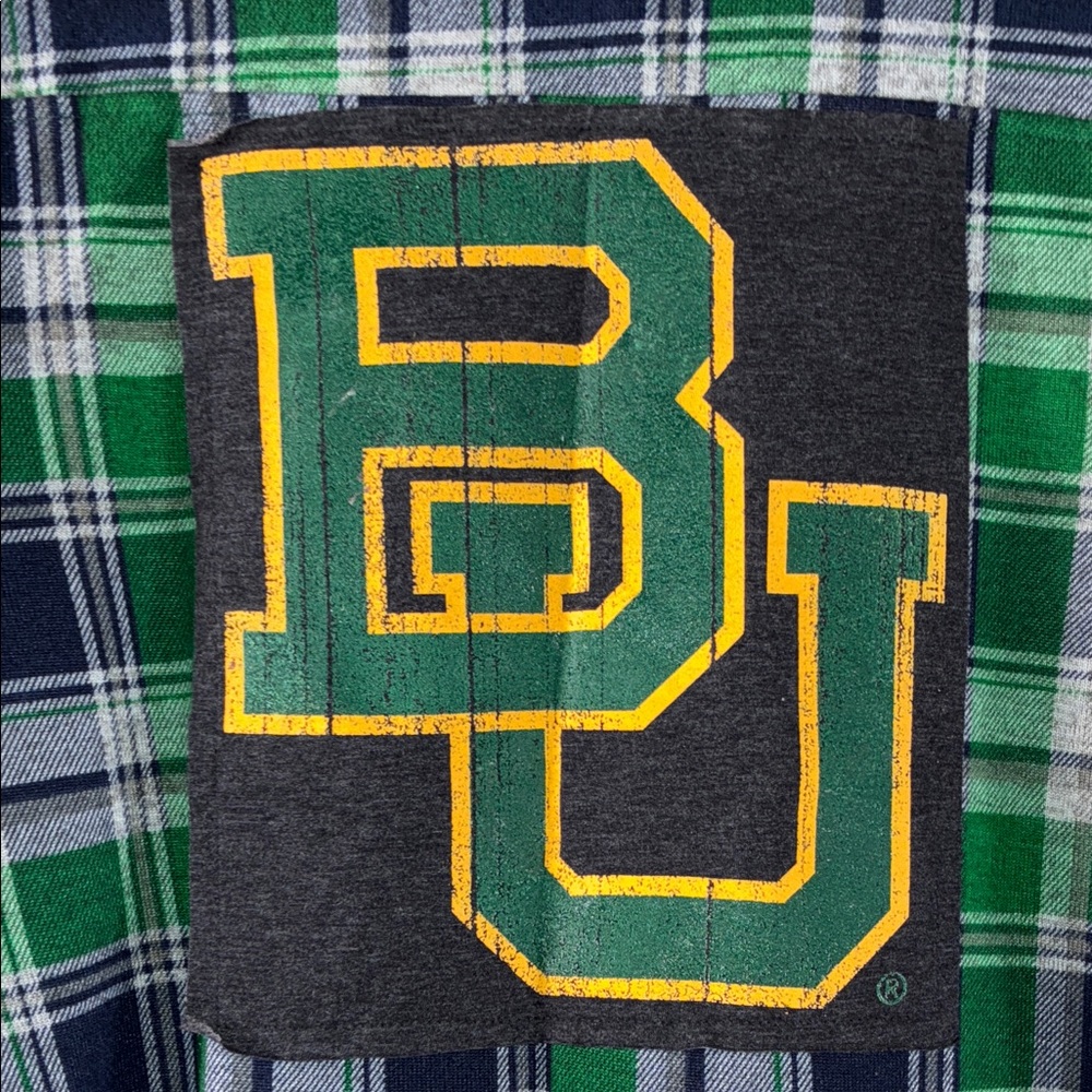 EUC Medium Unbranded Baylor University Green and Blue Plaid Button-Up Shirt - Picture 3 of 10